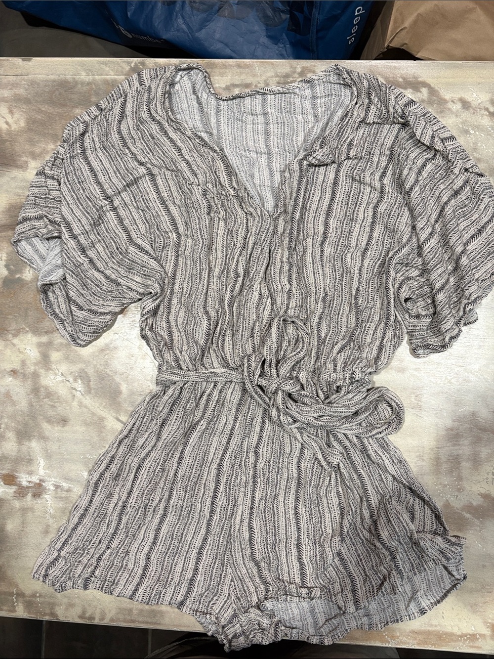 Cupshe Striped Lightweight shorts Romper in Heathered Taupe